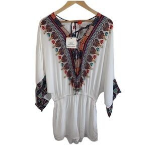 NWT RED CARTER BOHO / GEOMETRIC PRINT WHITE ROMPER SIZE SMALL